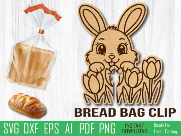 Bunny Tulip Bread Clip Laser Cut for Handmade Projects
