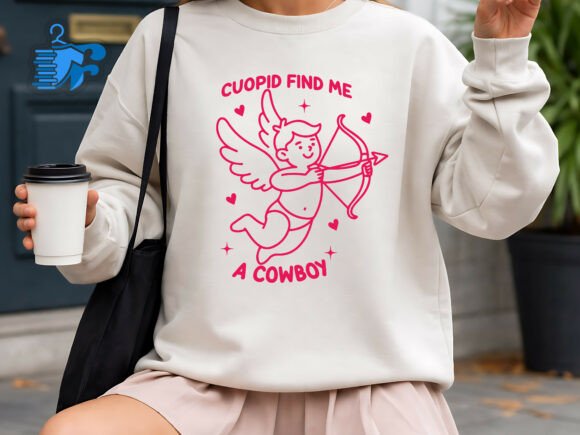 Cupid Find Me a Cowboy Funny Valentine Graphics for T-Shirt Designs