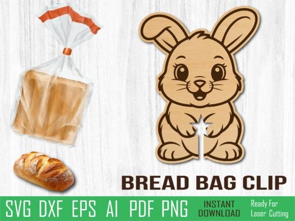 Easter Baby Bunny Bread Clip, Laser Cut for Web and Print