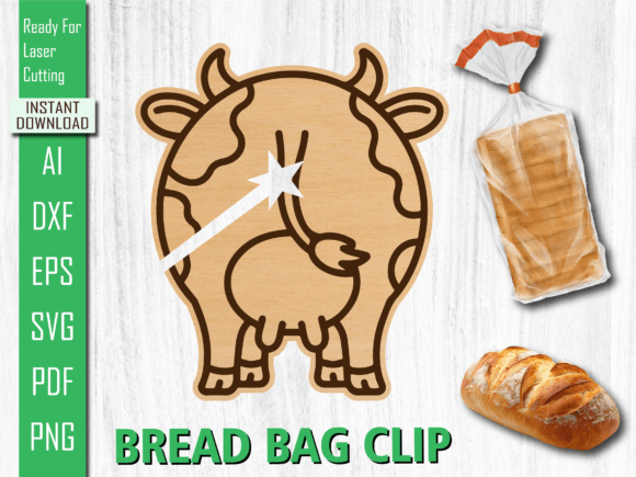 Farm Animal Laser Cut Cow Bread Bag Clip for Web & Print