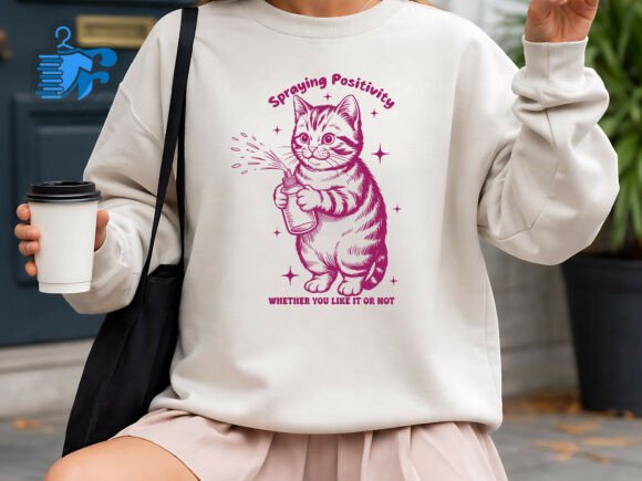 Funny Cat Spraying Positivity Graphics for T-Shirt Designs