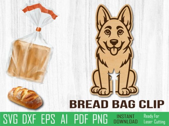 German Shepherd Bread Clip Laser Cut for Home Decor