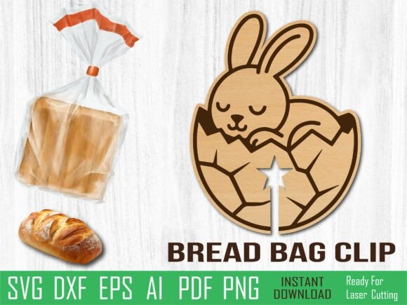 Hatching Bunny Easter Bread Clip Svg for Laser Cutting and Spring Amp