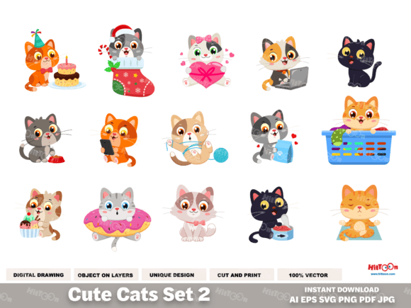 Kitten Clipart – Funny Cartoon Cats 2 Graphics