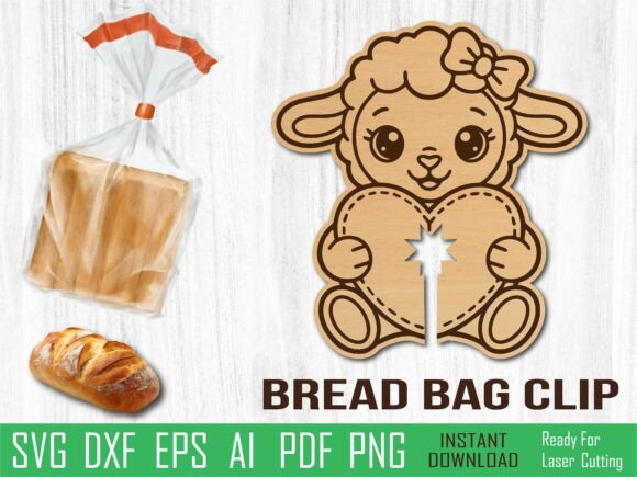 Lamb Bow Bread Clip SVG for Laser Cutting and Other Art Amp