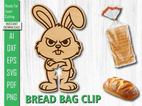 Laser Cut Angry Mad Bunny Bread Bag Clip for Other Art Amp