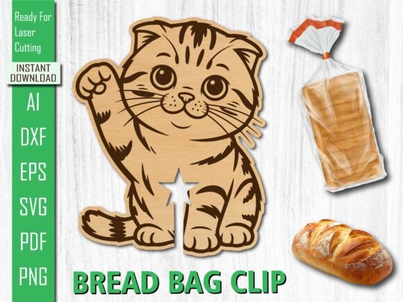 Waving Kitten Cat Laser Cut Bread Clip