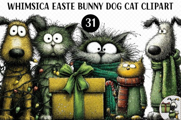 Whimsica Easter Bunny Dog Cat Clipart for Graphic Design Projects