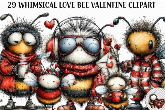 Whimsical Love Bee Valentine Clipart for Blog and Web Design